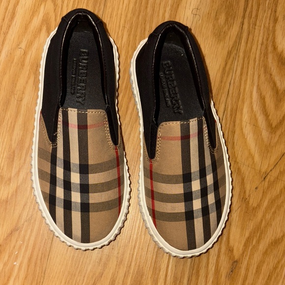 Burberry Checkered Slip-On Sneakers in Tan and Black